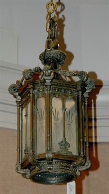 Lot 4432 - Gilt-Bronze and Cut Glass Hanging Lantern
