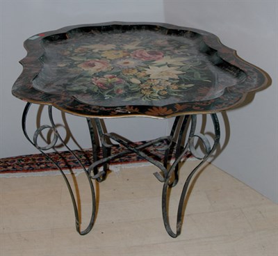 Lot 588A - Victorian Style Tole Tray on Scrolled Iron...