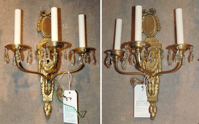 Lot 2467A - Pair of Louis XVI Style Gilt-Metal Three-Light...