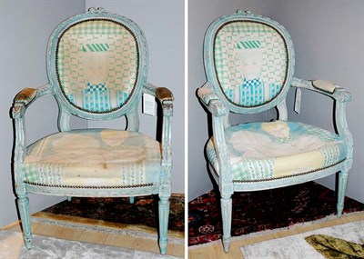 Lot 195 - Pair of Louis XVI Style Painted Fauteuils