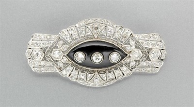 Lot 3028 - Diamond and Black Onyx Brooch
