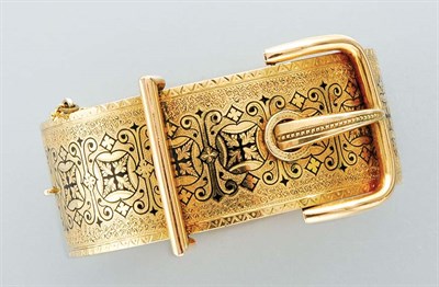 Lot 3080 - Antique Gold and Black Enamel Buckle Bangle