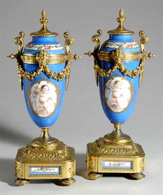 Lot 4406 - Pair of Sevres Style Gilt-Metal Mounted...