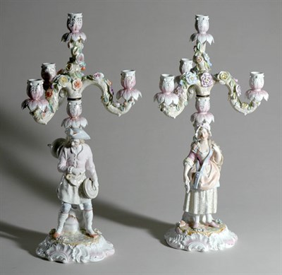 Lot 4367 - Pair of Meissen Style Porcelain Four-Light...
