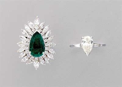 Lot 3084 - Emerald and Diamond Pendant Ring and Diamond Ring