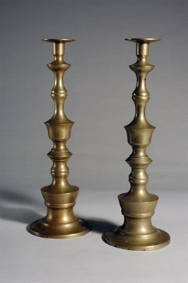 Lot 453 - Pair of Georgian Style Brass Candlesticks...