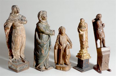 Lot 2201 - Group of Five Continental Carved Wood Figures...