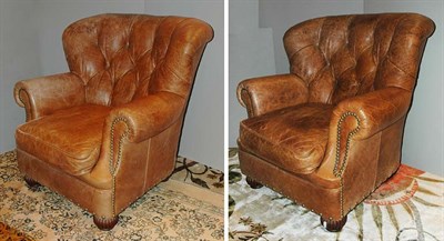Lot 198 - Pair of Brown Leather Club Chairs
