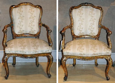 Lot 2321 - Pair of Venetian Rococo Painted Fauteuils Each...