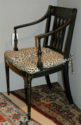 Lot 2531 - Regency Floral Decorated Black Painted Open...