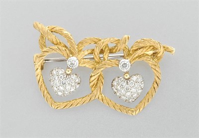 Lot 3007 - Two-Color Gold and Diamond Heart Brooch