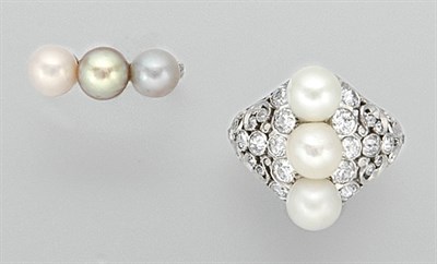 Lot 3021 - Two Pearl and Diamond Rings