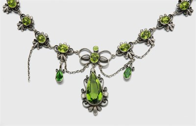Lot 745 - Antique Silver and Simulated Peridot Pendant Necklace