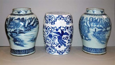 Lot 1286A - Two Blue and White Glazed Vases and a Garden...