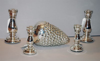 Lot 253 - Two Pairs of Mercury Style Silvered Glass...