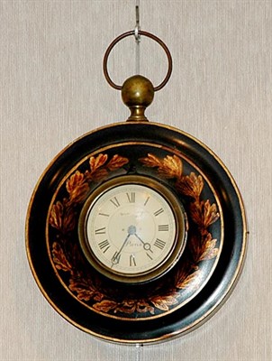 Lot 605 - French Black and Gold Tole Painted Clock First...