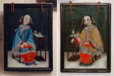 Lot 1346A - Two China Trade Reverse Glass Paintings of...