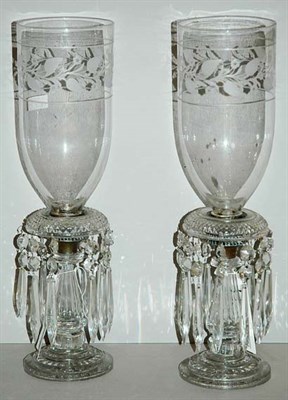 Lot 366 - Pair of Pressed Glass Candlesticks with Etched...