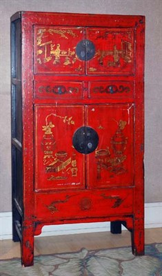 Lot 134 - Asian Red Lacquered Four-Door Two-Drawer Side...