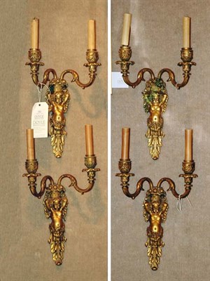 Lot 222 - Set of Four Gilt-Metal Figural Two-Light...