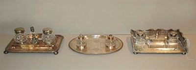 Lot 298 - Three Silver Plated Two-Bottle Inkstands