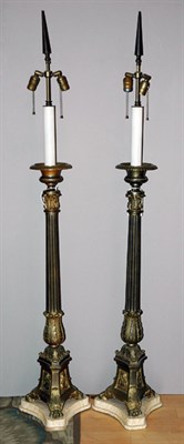 Lot 153 - Pair of Brass Columnar Two-Light Floor Lamps...