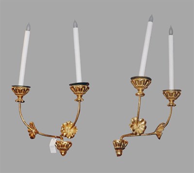 Lot 421 - Pair of Spanish Gilt-Wood Two-Light Sconces