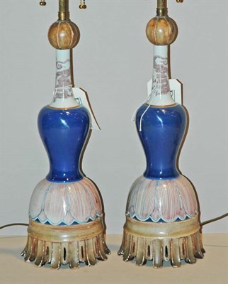 Lot 325 - Pair of Ceramic Two-Light Lamps Height 29 3/4...