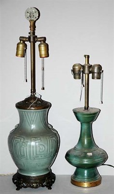 Lot 370 - Two Asian Style Celadon Porcelain Lamps Height...