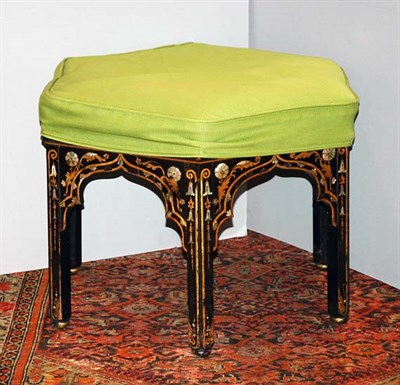 Lot 380 - Chinoiserie Decorated Lacquered Hexagonal Stool