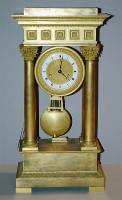Lot 441 - French Gilt-Metal Portico Clock Height 23 1/2...