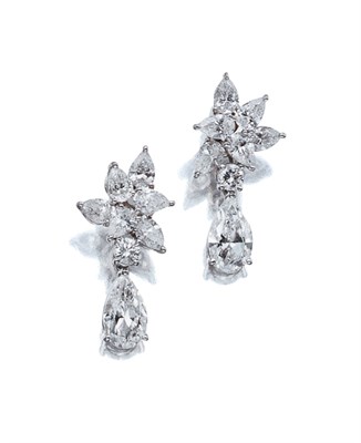 Lot 3629 - Pair of Diamond Pendant-Earrings