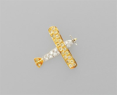 Lot 3048 - Yellow Diamond and Diamond Airplane Brooch