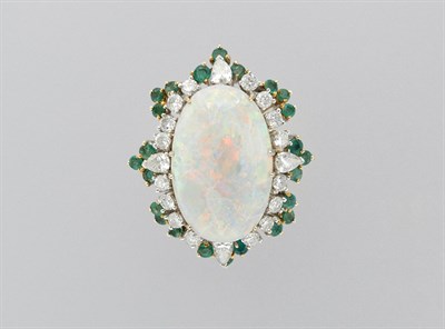 Lot 3009 - Opal, Diamond and Emerald Ring