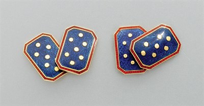Lot 3082 - Pair of Gold and Blue and Red Enamel Cufflinks