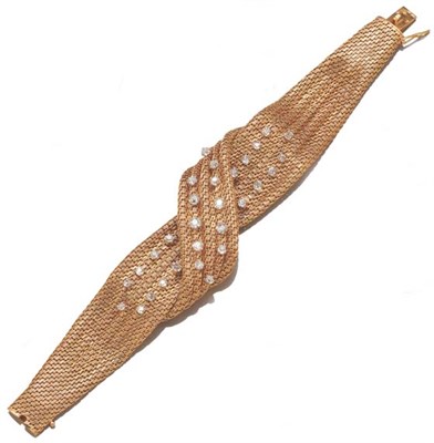 Lot 3585 - Gold and Diamond Mesh Bracelet