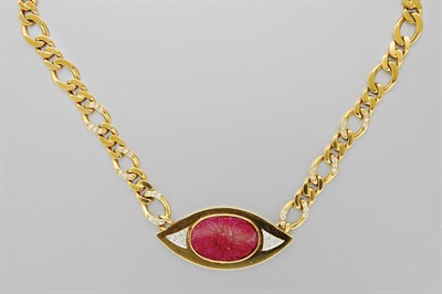 Lot 3062 - Gold, Carved Ruby and Diamond Chain Necklace