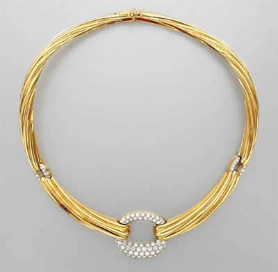 Lot 3067 - Two-Color Gold and Diamond Necklace