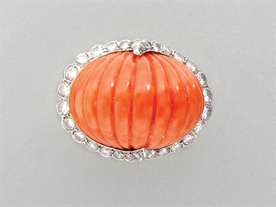 Lot 3091 - Gold, Fluted Coral and Diamond Ring