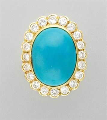 Lot 3092 - Gold, Turquoise and Diamond Ring