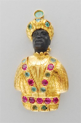 Lot 3097 - Gold and Gem-Set Blackamoor Clip Brooch