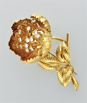 Lot 3043 - Gold and Diamond Flower Clip Brooch