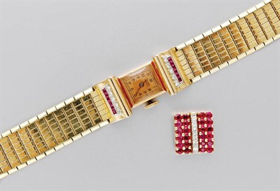 Lot 3226 - Gold, Ruby and Diamond Bracelet Watch