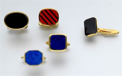 Lot 364 - Five Pairs of Gold and Hardstone Cufflinks