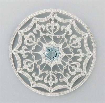 Lot 3105 - Aquamarine and Diamond Pendant Brooch