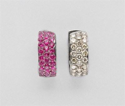 Lot 3269 - Pair of Pink Sapphire and Diamond Hoop Earrings