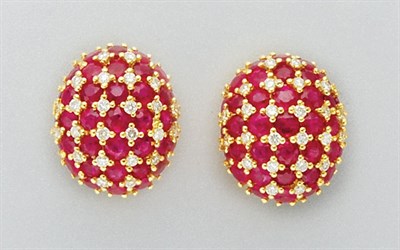 Lot 3178 - Pair of Ruby and Diamond Earrings