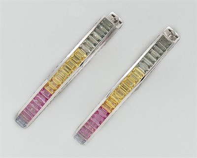 Lot 3158 - Pair of Multicolored Sapphire Hoop Earrings