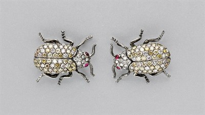 Lot 3236 - Pair of Multicolored Diamond and Diamond Bug Brooches