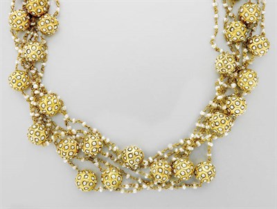 Lot 3075 - Six Strand Gold, Freshwater Pearl and Split Pearl Necklace